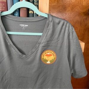 2 for $20 | Grey-Green V-Neck T-Shirt with UFO Patch Upcycle Alien
